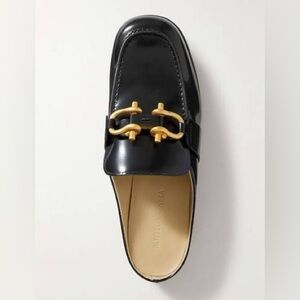 Authentic Bottega Veneta Black Monsieur Loafer Open-back glossy leather loafers
